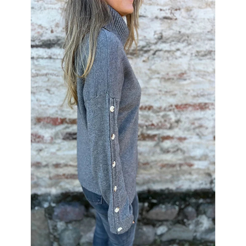Winter Fall High Neck Knitted Sweate Women Solid Color Warm Casual Long Sleeves Pullover Top