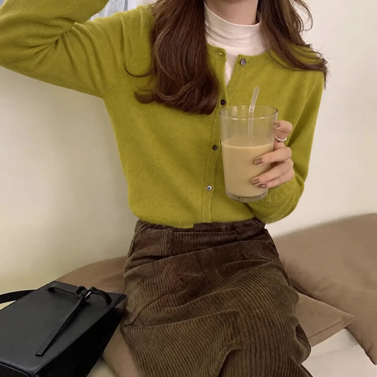 Cashmere Cardigan Sweater for Women Single Breasted Long Sleeve Solid Knitted Outerwear Woman Spring Autumn Casual Knitwear Top
