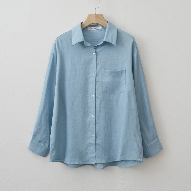 2026 Summer Autumn Long Sleeve Linen Oversized Blouse Basic Shirt