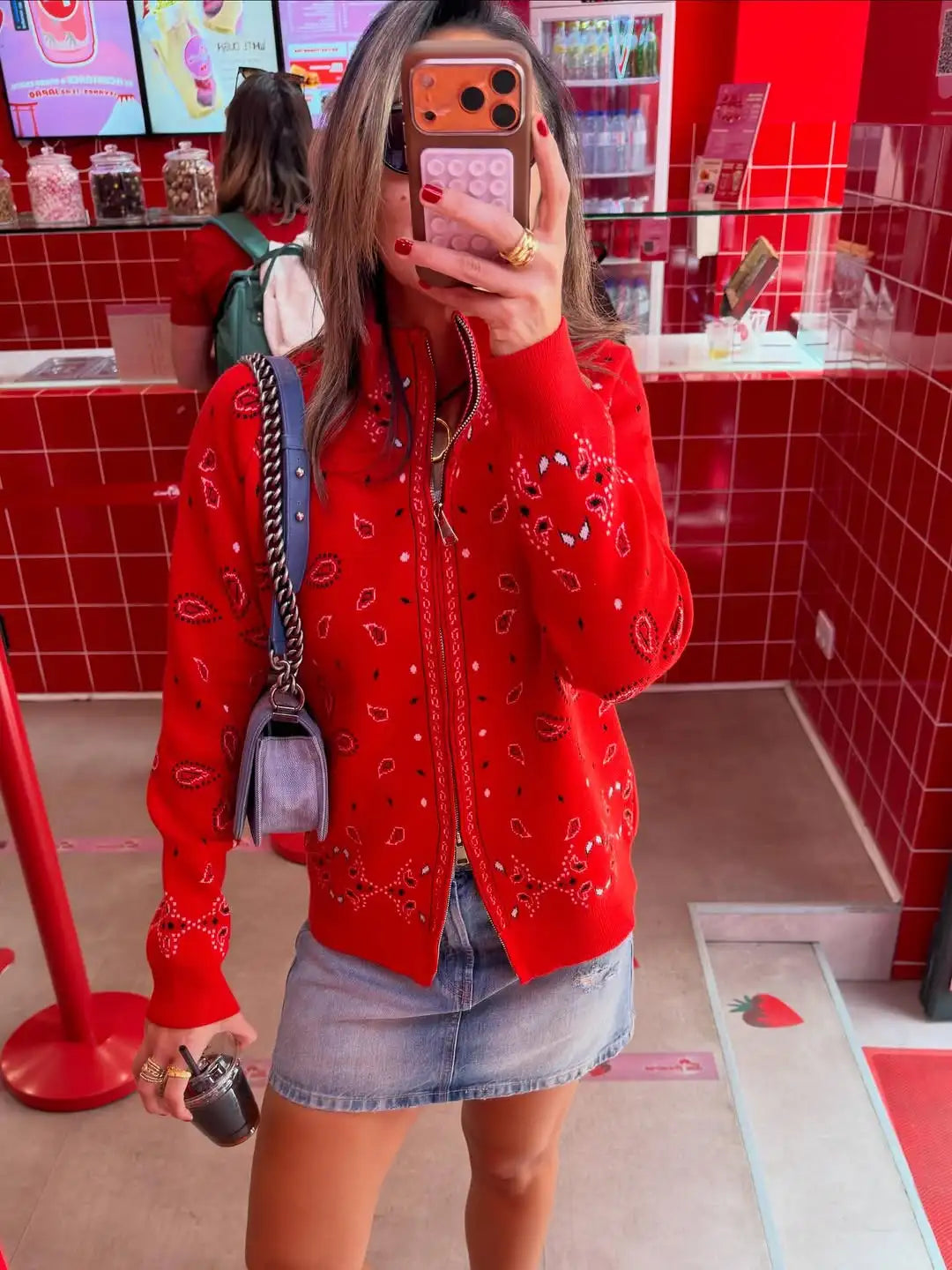 Vintage Knit Jacquard Women's Cardigans Loose Stand Collar Double Zippers Full Sleeve Sweater 2026 Autumn Lady Chic Knitwear