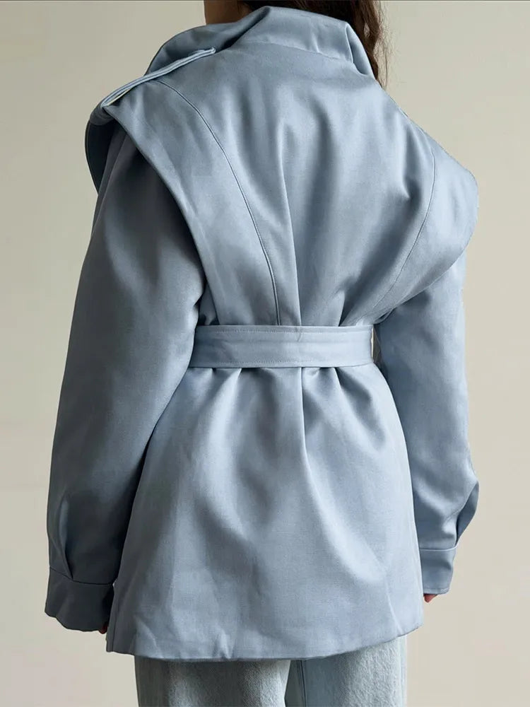 Solid Stand Collar Padded Coat Waist Tie Belt Long Cape Sleeve Button Zipper Loose Women Coats 2026 Autumn Commute Chic Outfit
