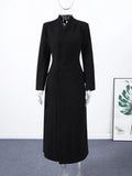 Women's Winter Coat Diagonal Placket Single Breasted Shoulder Pad Woolen Jacket Autumn 2025 Office Lady Waist Cinching Outerwear