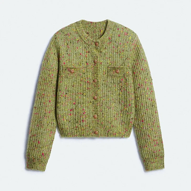 Elegant Knit Women's Short Cardigans Fashion O-neck Single Breasted Full Sleeve Female Sweater 2026 Autumn Lady Casual Knitwear