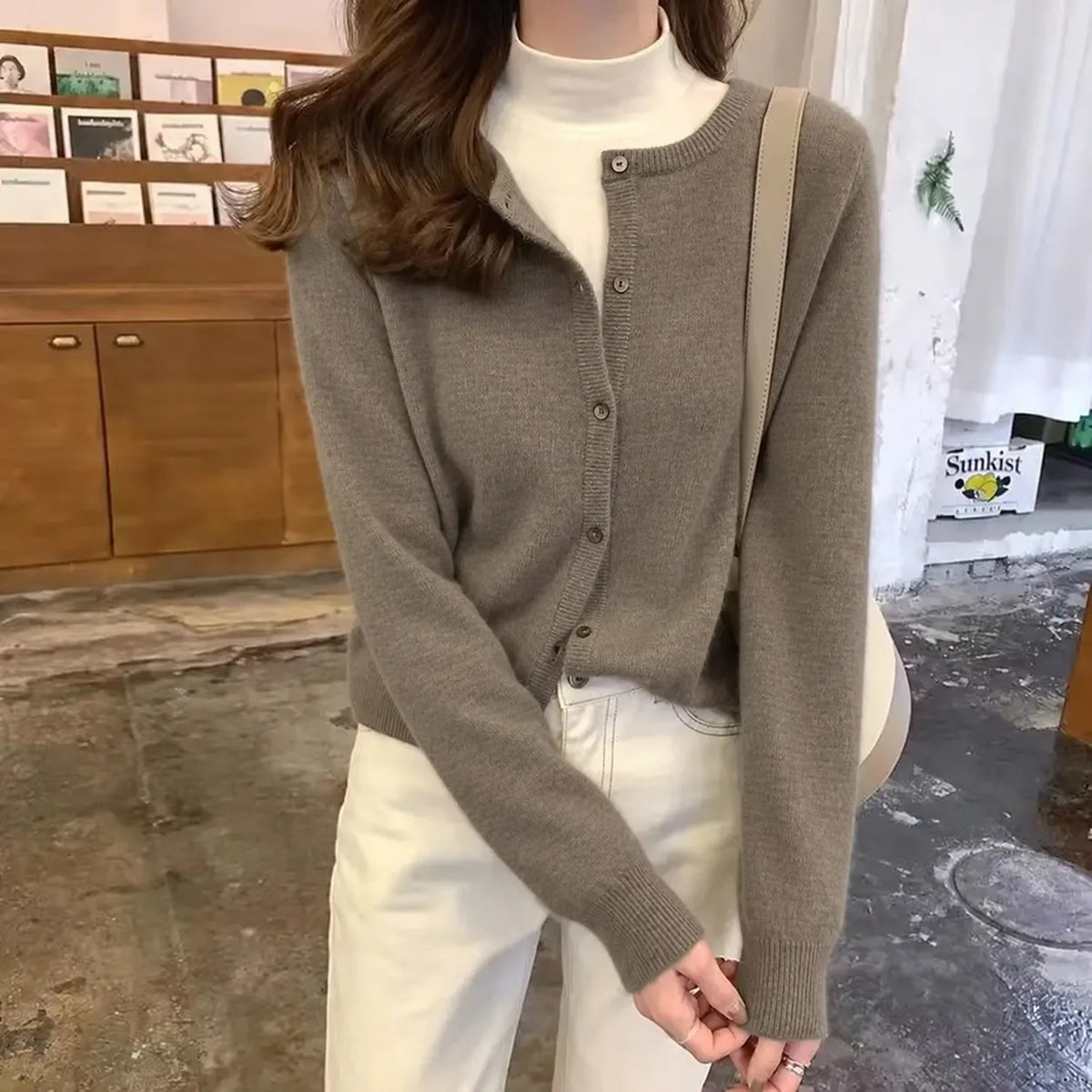 Cashmere Cardigan Sweater for Women Single Breasted Long Sleeve Solid Knitted Outerwear Woman Spring Autumn Casual Knitwear Top