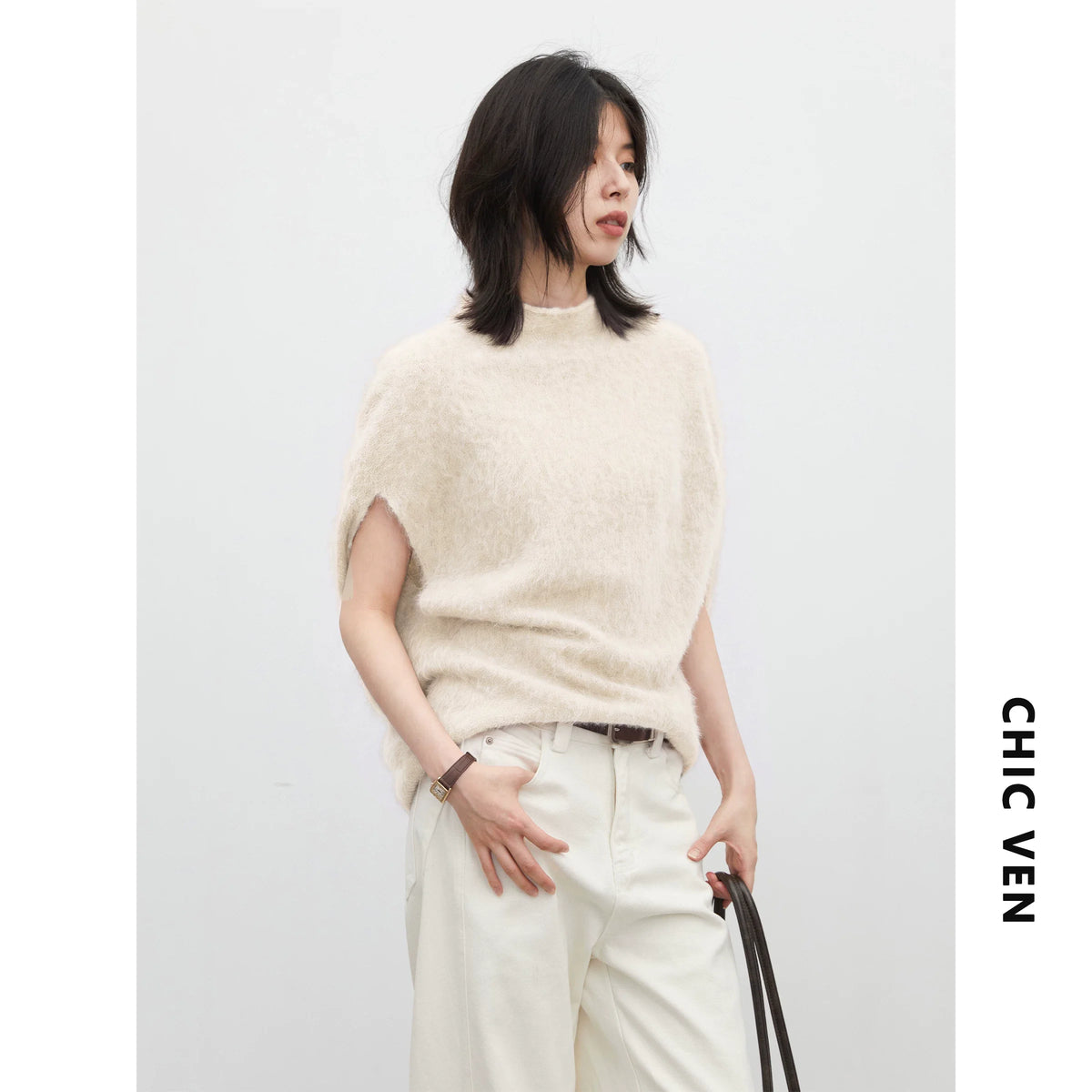 CHIC VEN Women Turtleneck Woolen Sweaters Loose Casual Sleeveless Oversized  Retro Female Jumpers Pullovers Autumn Winter 2026