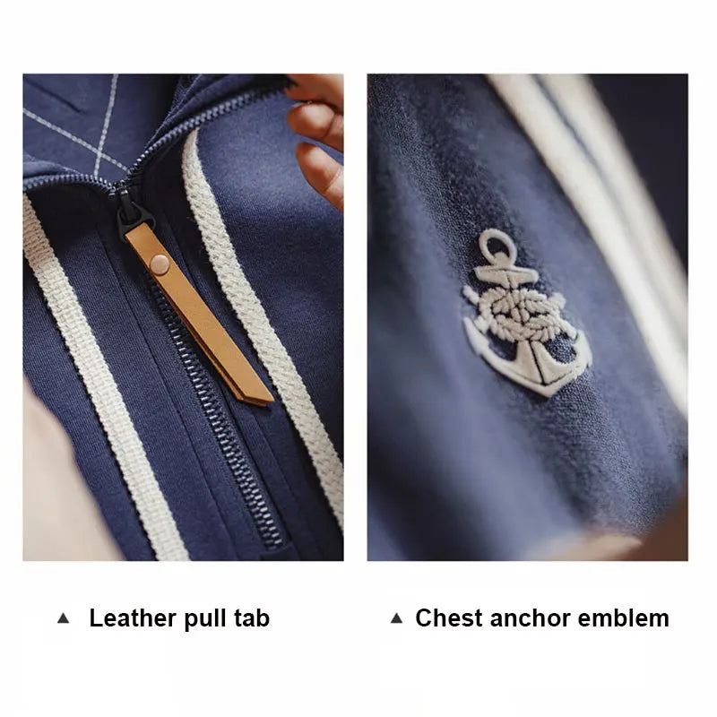 Maden Women’s Vintage Navy Half-zip Sweatshirt Stand Collar Pullover Long Sleeve Preppy Style Cotton Retro Casual Tops Fall