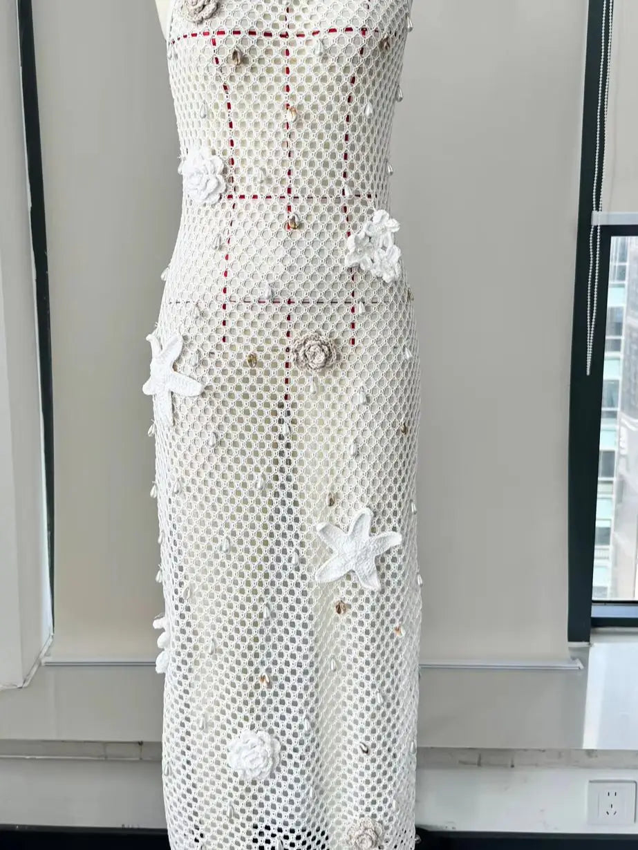 Knit Crochet Long Dress Sleeveless Dress Women Summer Party Dresses Cover Up Elegant Slim Maxi Vestidos Holiday Beach Robe