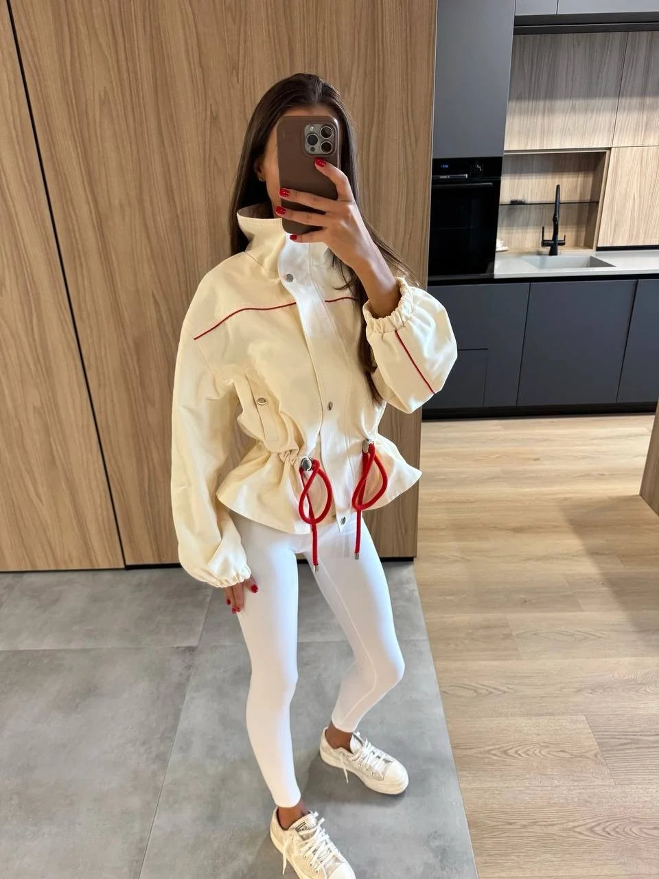 Women's Fashion Drawstring Short Jacket Lapel Long Sleeve Single-Breasted Slim Coat 2026 Spring Fall Daily Street Outfit New
