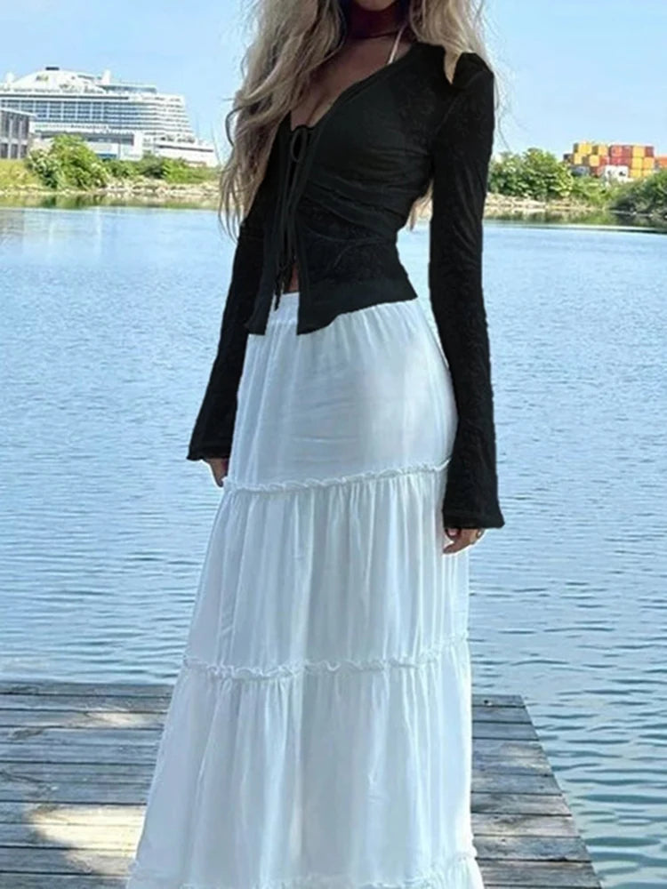 Women's Slim Fit Chiffon Ruffle Trumpet Sleeve Shirt Autumn Fashionable Elegant Top for Business Casual Wear