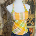 Japanese Vintage Plaid Halter Vest Women Sexy Backless Sleeveless Slim Fit Crop Tanks Top Outerwear Y2k Spicy Girl Camisole Vest