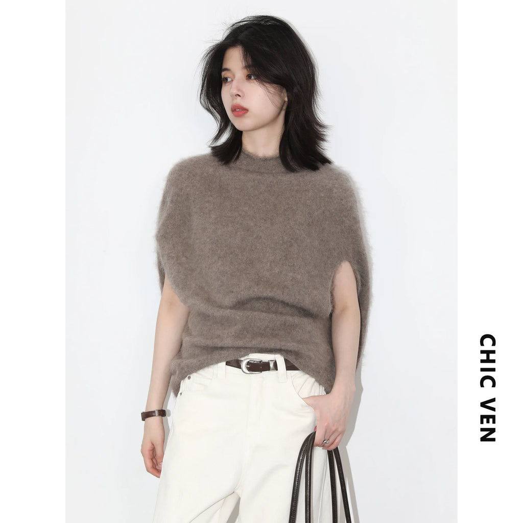 CHIC VEN Women Turtleneck Woolen Sweaters Loose Casual Sleeveless Oversized  Retro Female Jumpers Pullovers Autumn Winter 2026