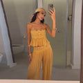 Beach Lace Hollow Out Women's Summer Pants Sets Lace Up Backless Spaghetti Strap Crop Top Loose Pleated Lantern Pant 2026 Suit