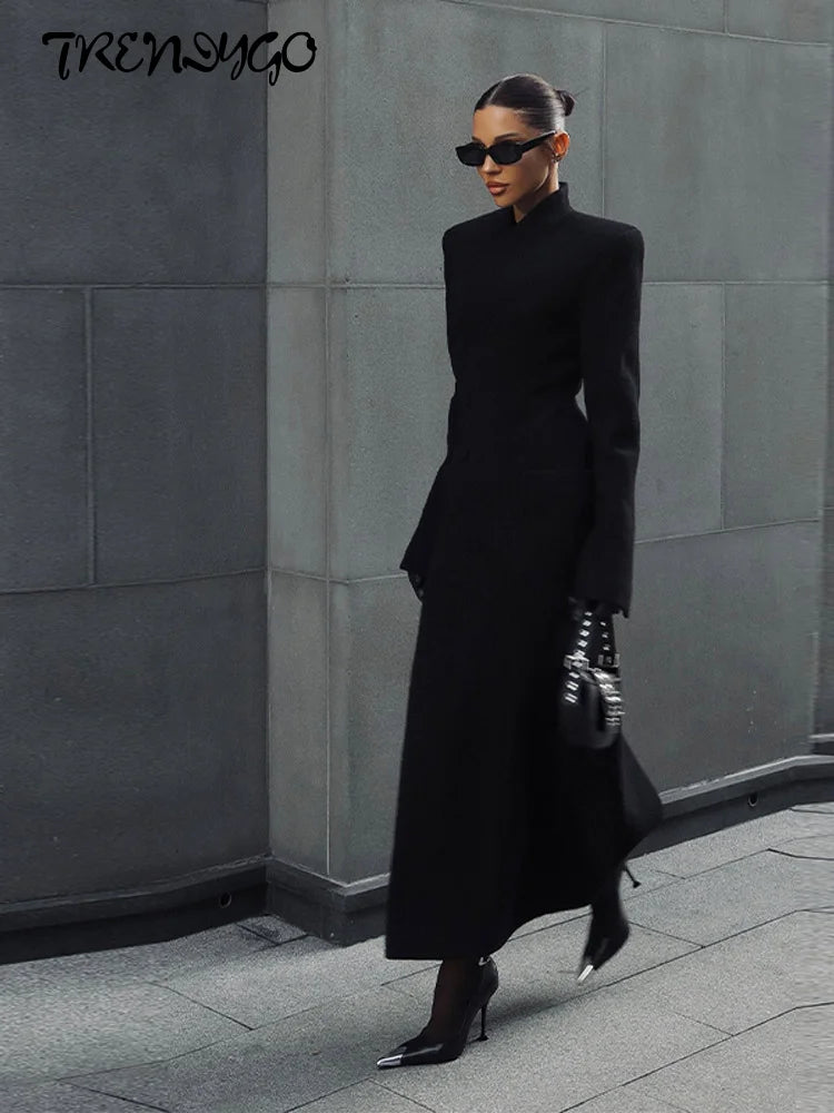 Women's Winter Coat Diagonal Placket Single Breasted Shoulder Pad Woolen Jacket Autumn 2025 Office Lady Waist Cinching Outerwear
