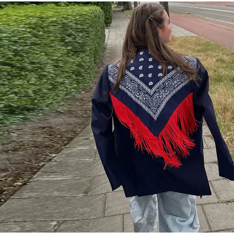 Fashion Women's Printed Tassels Blazer Loose Lapel Single Breasted Full Sleeve Female Suit Jackets 2026 Autumn Commute Outwear