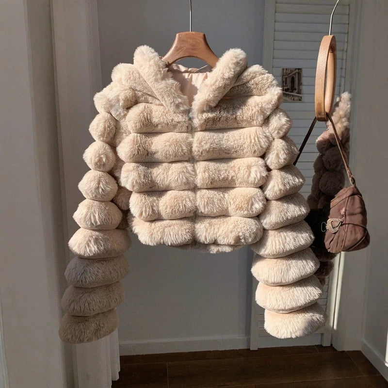 Women Faux Fur Short Coats Jackets Hooded Coat Thick Warm Y2k Streetwear Jacket Elegant Work Outerwear Autumn Winter 2026