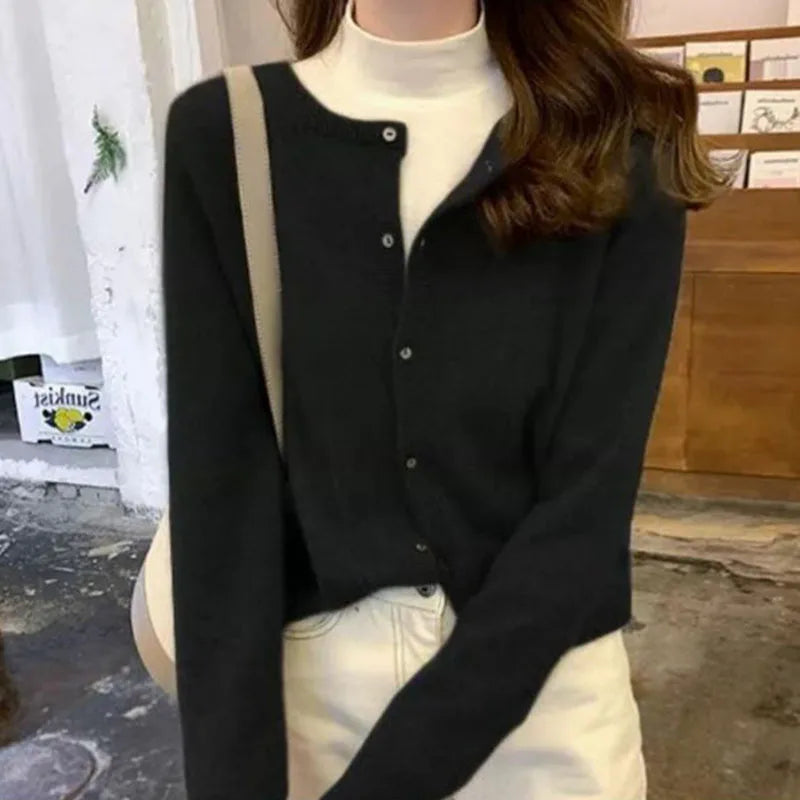 Cashmere Cardigan Sweater for Women Single Breasted Long Sleeve Solid Knitted Outerwear Woman Spring Autumn Casual Knitwear Top