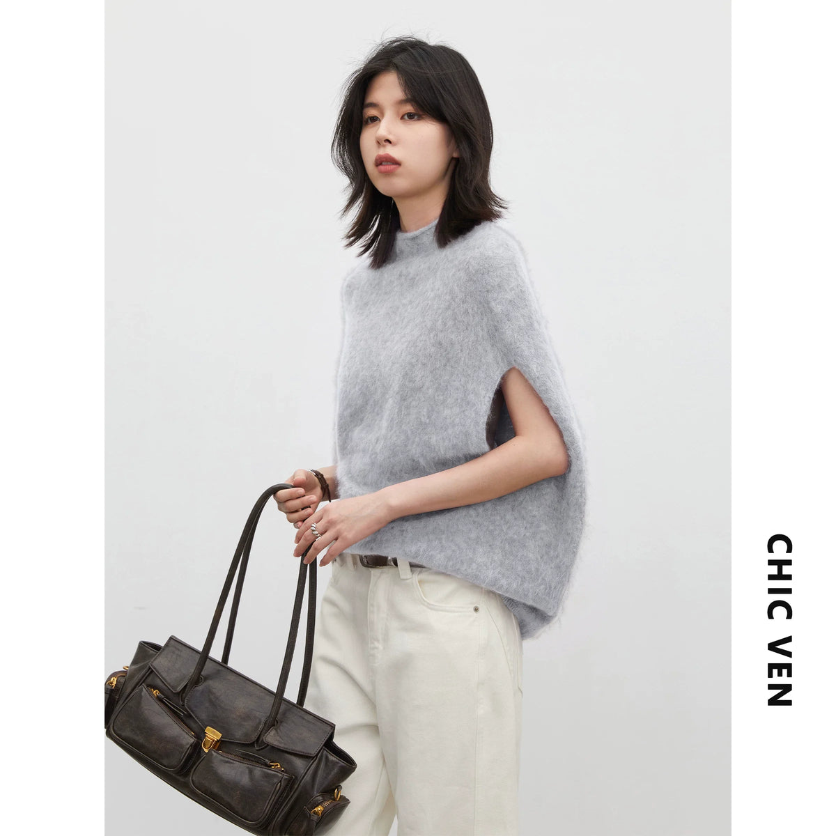 CHIC VEN Women Turtleneck Woolen Sweaters Loose Casual Sleeveless Oversized  Retro Female Jumpers Pullovers Autumn Winter 2026
