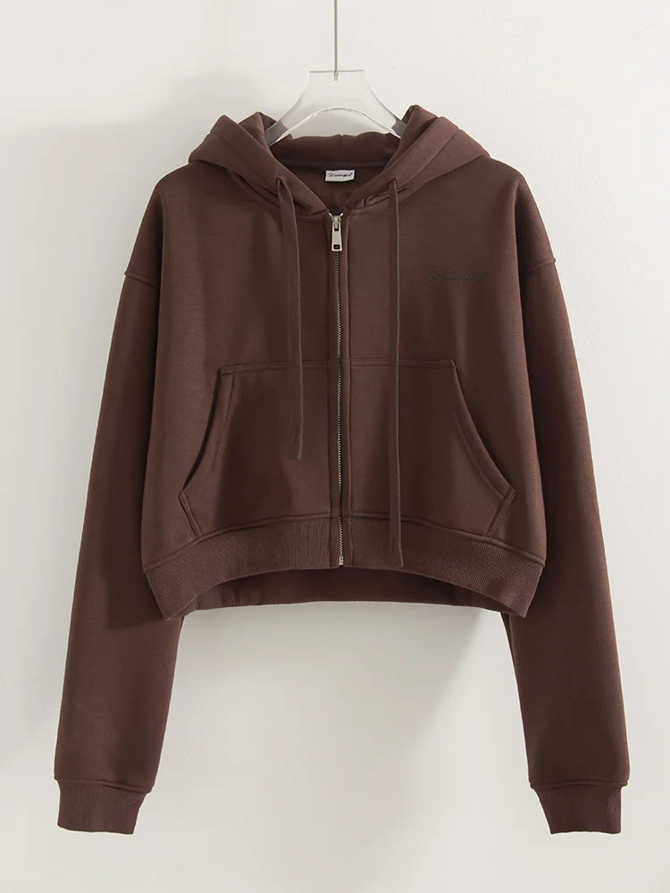 Women Tracksuits Winter Fleece Sweatsuit Brown Warm Crop Zipper Hoodies And Sweatpants Set For Women 2 Piece Velvet Pants Sets