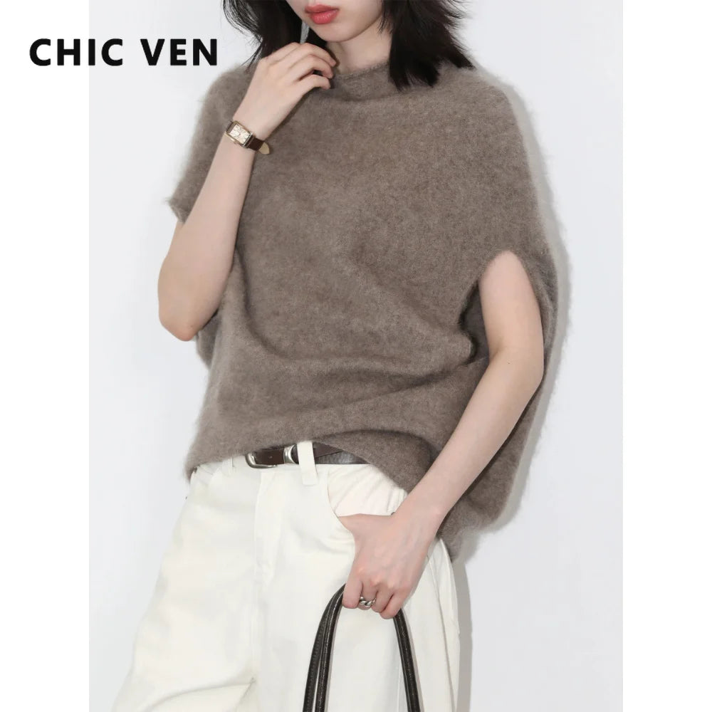 CHIC VEN Women Turtleneck Woolen Sweaters Loose Casual Sleeveless Oversized  Retro Female Jumpers Pullovers Autumn Winter 2026